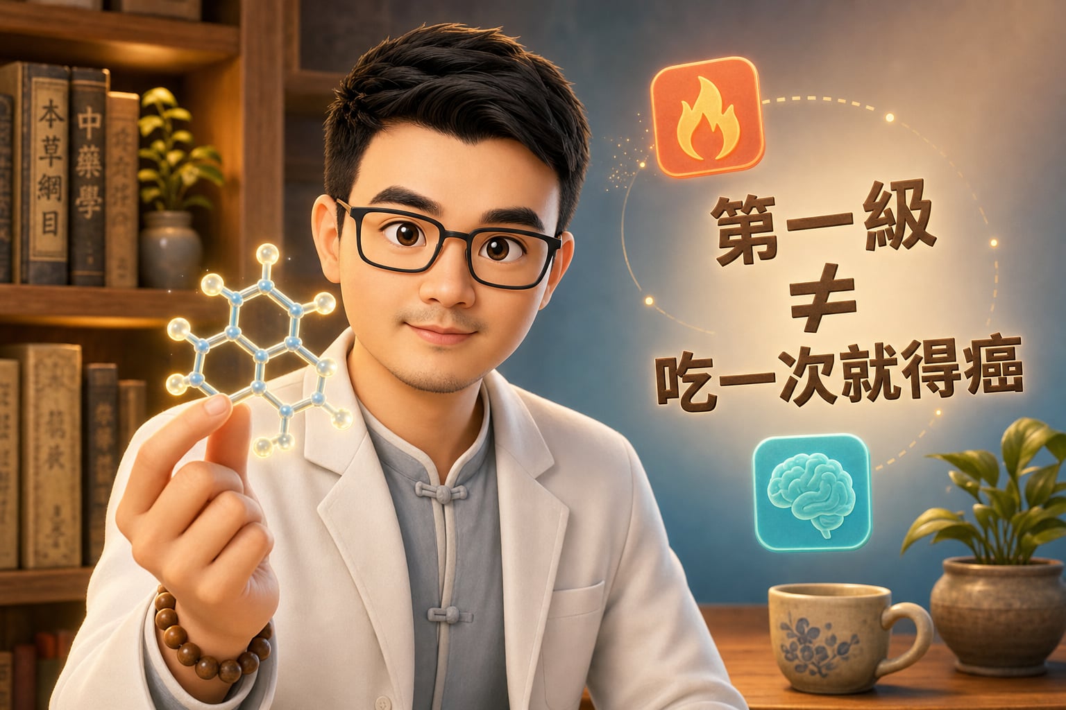 段落插圖:段落1:苯駢芘是第一級致癌物,代表吃一次就會得癌嗎?