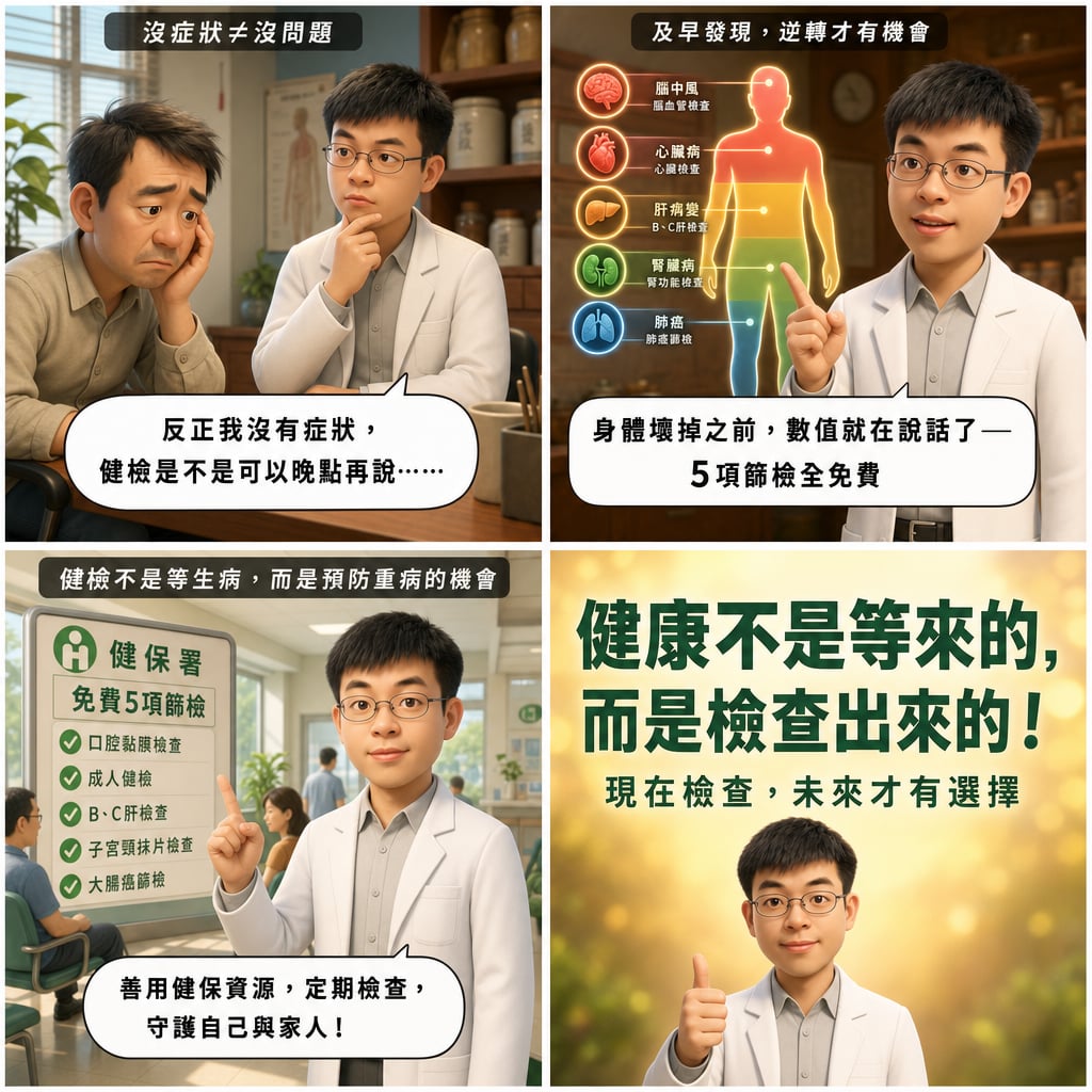 健康幣9月上路：五項公費健檢與癌篩納入獎勵，研究指財務誘因可提升篩檢參與率 4 格漫畫