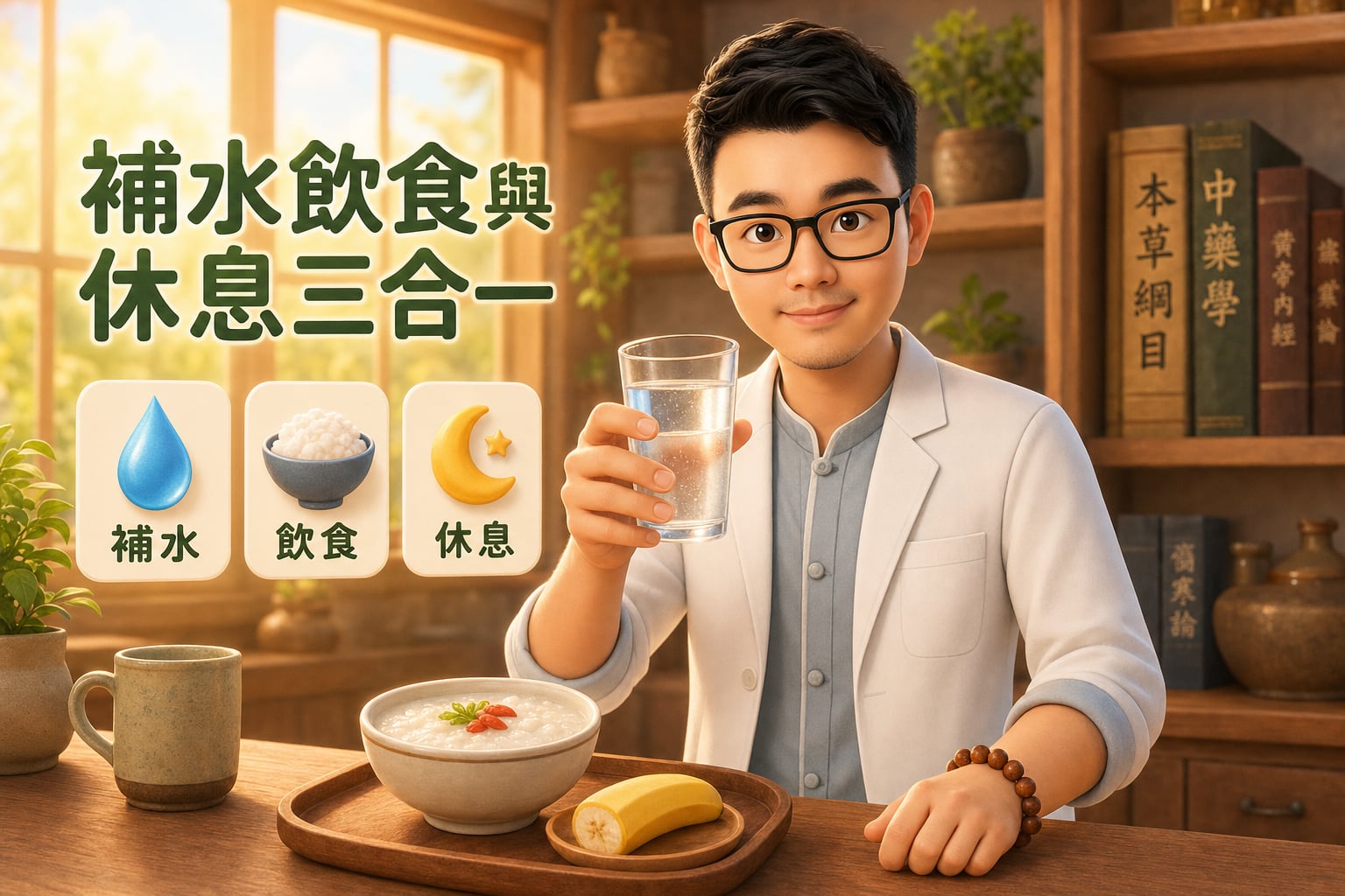 段落插圖:段落4:居家照護實際怎麼做?補水、飲食與休息
